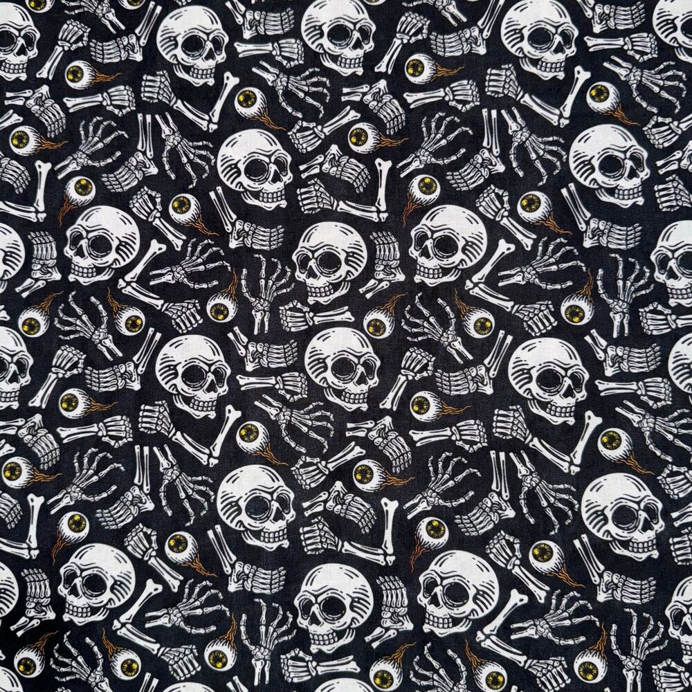 Skull, Bones & Eyeball Halloween Cotton Fabric - 1/2 Yard - Skeleton Bones, Feet